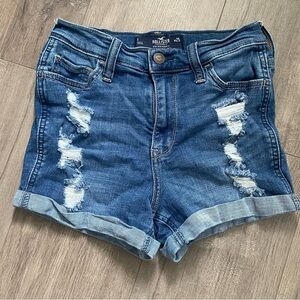 Hollister Blue Jean Shorts Distressed High-Waisted